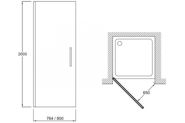 Душевая дверь в нишу Jacob Delafon Contra 80 распашная, стекло прозрачное