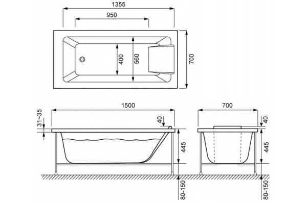 Акриловая ванна Jacob Delafon Sofa 150x70 прямоугольная, встраиваемая