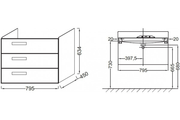 Тумба для комплекта Jacob Delafon Rythmik EB1309-E70 подвесная, с ящиками