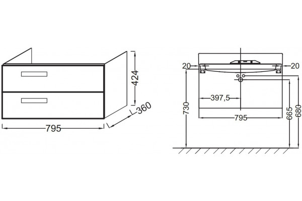 Тумба для комплекта Jacob Delafon Rythmik EB1302-G1C подвесная, с ящиками