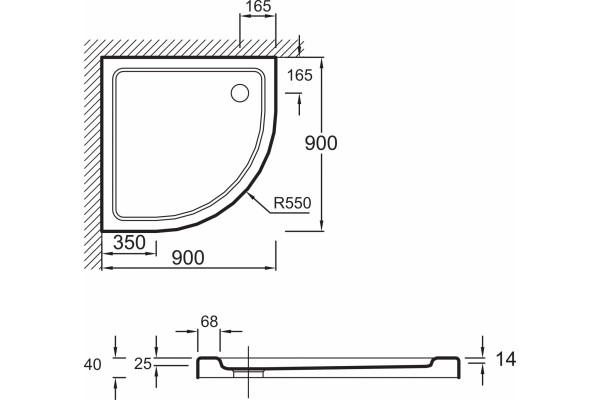 Поддон для душа Jacob Delafon Flight E62444 90х90 с сифоном, четверть круга, низкий