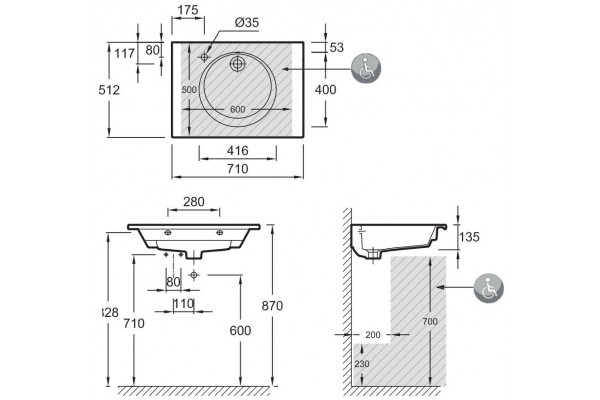 Раковина Jacob Delafon Odeon Rive Gauche EXAX112-Z-00 70 см прямоугольная, цвет белый
