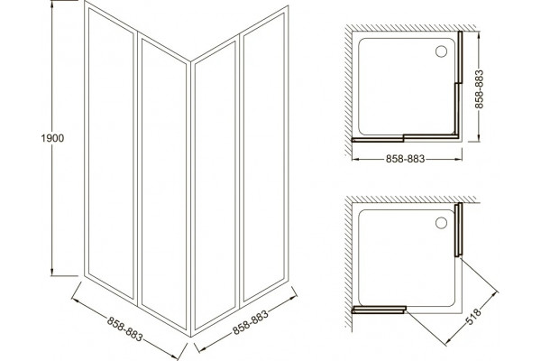 Душевой уголок Jacob Delafon Serenity E14A90-GA 90х90 квадратный, двери раздвижные
