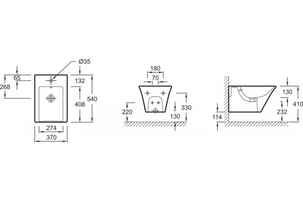 Биде подвесное Jacob Delafon Grands Boulevards EMH0002-00 прямоугольное,  в стиле hi-tech