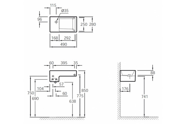 Рукомойник Jacob Delafon Terrace EGA012 49 см цвет белый, прямоугольная