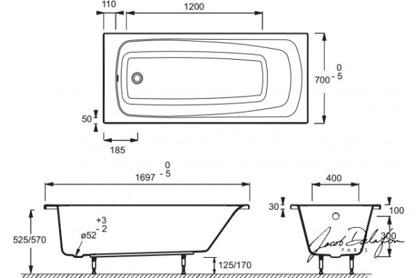 Акриловая ванна Jacob Delafon Patio E6812RU-01 170x70 пристенная, прямоугольная