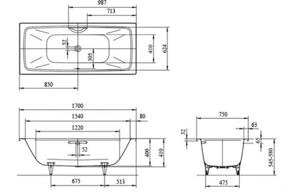 Стальная ванна KALDEWEI Cayono Duo 170x75 easy-clean mod. 724 272400013001