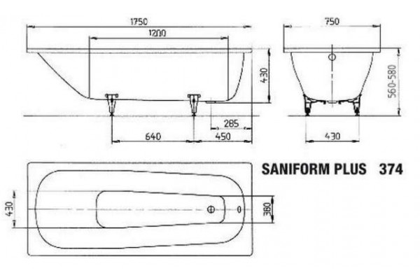Ванна Saniform Мод.374 175х75 белый + easy-clean