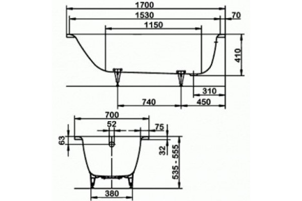 Стальная ванна KALDEWEI Saniform Plus Star 170x70 standard mod. 335 (с отверстиями под ручки) 133500010001