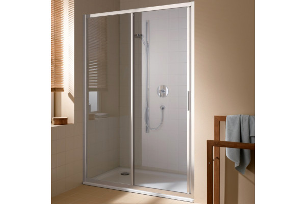 CADA XS CK G2R 14520 VPK Раздвижная дверь 1410-1460/2000 с фикс.панелью справа, профиль серебро/глянец+стекло ESG прозрачное с покр. CADAclean