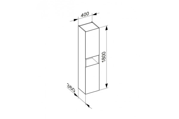 32831970101 STAGELINE Высокий шкаф-пенал, 400x1800x360 mm, 2 дверцы петли слева, 4 стеклянные полочки, с освещением, vulkanit/vulkanit