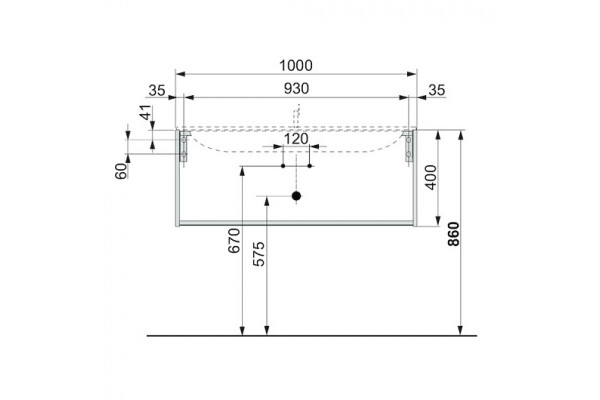 32971290000 PLAN Тумба под умывальник 1000x400x490 mm, 1 выдвижной ящик, вкл. пластиковый сифон 1 1/4 x 32, Инокс матовый/Инокс матовый