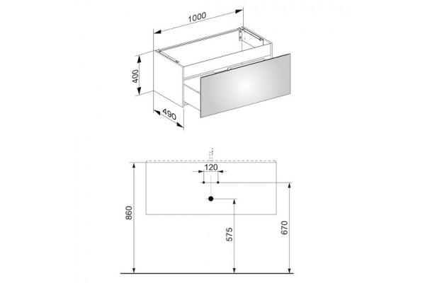 32971290000 PLAN Тумба под умывальник 1000x400x490 mm, 1 выдвижной ящик, вкл. пластиковый сифон 1 1/4 x 32, Инокс матовый/Инокс матовый