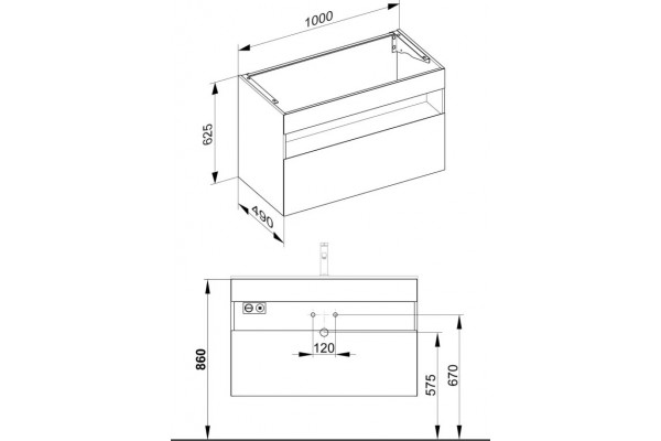 32872290100 STAGELINE Тумба под умывальник 1000x625x490 mm, 1 выдвижной фронтальный ящик, вкл. пластиковый сифон 1 1/4 x 32, Инокс матовый/Инокс матов