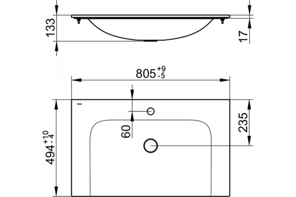 32960318001 PLAN Керамический умывальник 805x17/133x494 mm, 1 отверстие под смеситель, без перелива, со сливом-переливом CLOU , белый Clean Plus