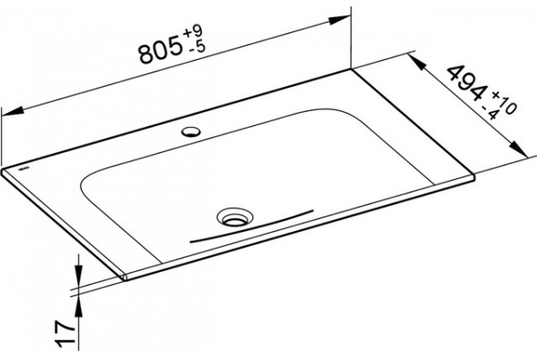 32960318001 PLAN Керамический умывальник 805x17/133x494 mm, 1 отверстие под смеситель, без перелива, со сливом-переливом CLOU , белый Clean Plus