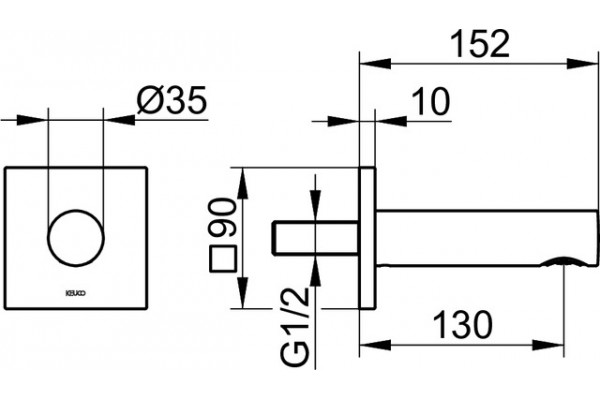 59545010102 IXMO Излив для ванны L=202mm. DN 15 с квадратной розеткой, хром