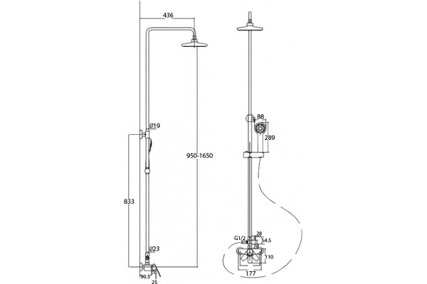 Душевая стойка Kaiser Guss 68182 хром, штанга 165 см