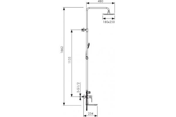Душевая стойка Kaiser Linear 59182 хром, штанга 166.2 см, 3 режима