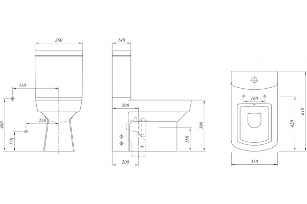Унитаз-компакт Kale Basics 7112234300 белый, прямоугольный, антивсплеск, 36x61 см