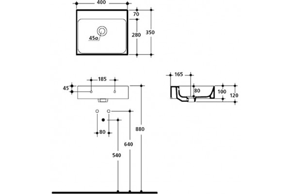 Рукомойник Kerasan Cento 40x35 см прямоугольная, цвет белый