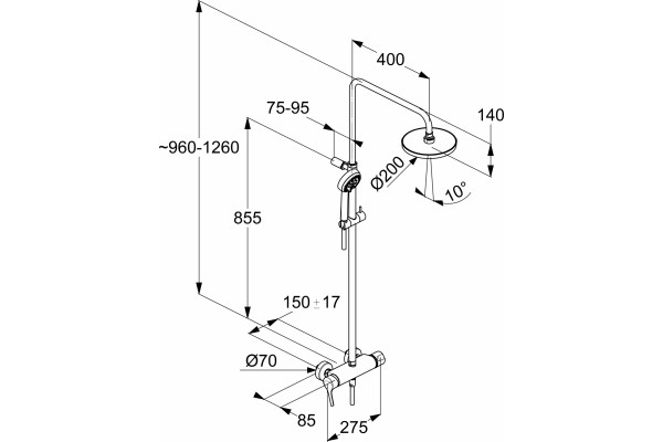 Душевая стойка Kludi Logo dual shower system 6808505-00 хром, штанга 129.5 см