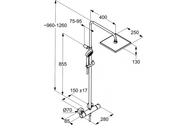 Душевая стойка Kludi Logo Dual Shower System 6809805-00 с термостатом, хром, штанга 126 см