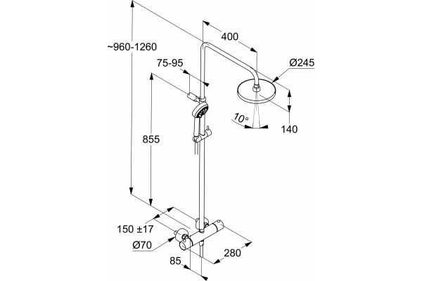 Душевая стойка Kludi Logo Dual Shower System 6808239-00 с термостатом, черная матовая, цвет черный, штанга 126 см
