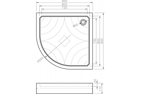 Поддон для душа Koller Pool GRACE90R 90х90 четверть круга, низкий