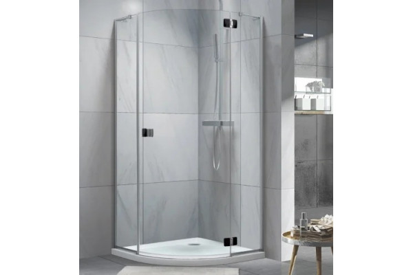 Душевой уголок Koller Pool Neon N90RСB 90х90, стекло прозрачное. профиль хром, черный, четверть круга, двери распашные