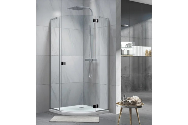 Душевой уголок Koller Pool Neon N90RСB 90х90, стекло прозрачное. профиль хром, черный, четверть круга, двери распашные