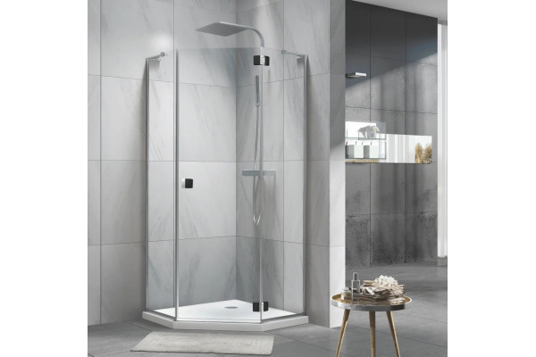 Душевой уголок Koller Pool Neon N90PСB 90х90, стекло прозрачное. профиль хром, черный, двери распашные