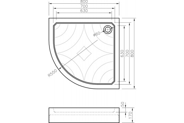 Поддон для душа Koller Pool Grace GRACE80R 80х80 четверть круга, низкий