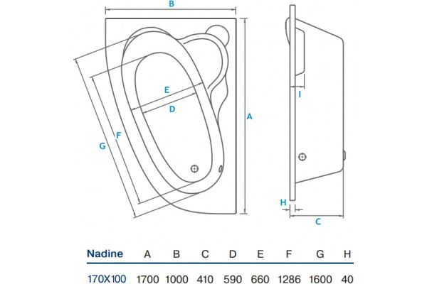 Акриловая ванна Koller Pool Nadine 170x100 L пристенная, асимметричная