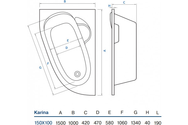 Акриловая ванна Koller Pool Karina 150x100 L пристенная, асимметричная