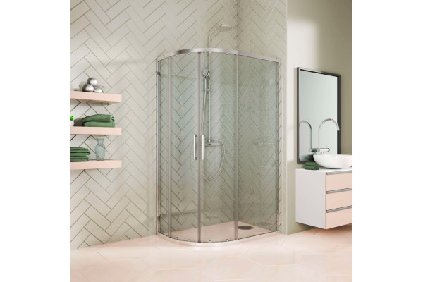 Душевой уголок Kubele DE018RBG-CLN-CH-100х80х200 прямоугольный-асимметричный, двери раздвижные