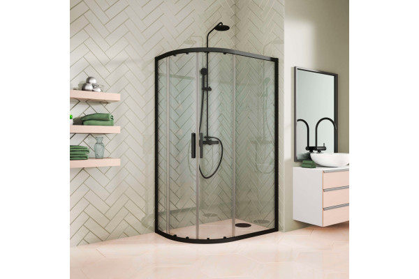 Душевой уголок Kubele DE018RBG-CLN-BLMT-115х90х200 прямоугольный-асимметричный, двери раздвижные