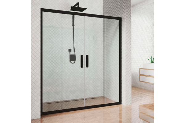 Душевая дверь в нишу Kubele DE019D4-CLN-BLMT 145 см, профиль матовый черный, раздвижная