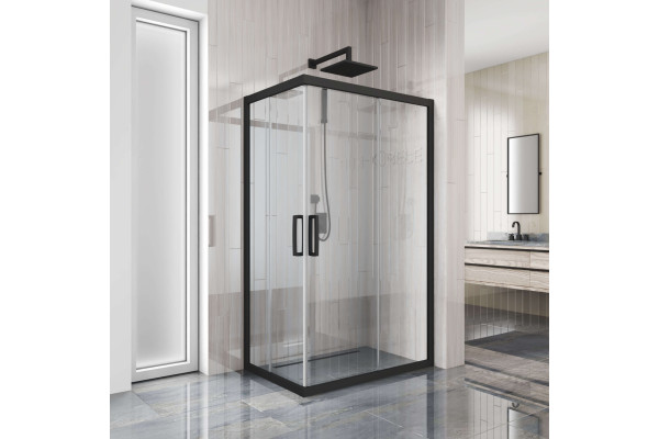 Душевой уголок Kubele DE019RC-CLN-BLMT 110х80 см, профиль матовый черный, прямоугольный, двери раздвижные