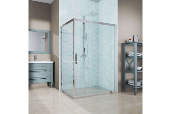 Душевой уголок Kubele DE019R-CLN-CH 150х80 см, профиль хром, прямоугольный, двери раздвижные