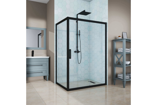 Душевой уголок Kubele DE019R-CLN-BLMT 120х80 см, профиль матовый черный, прямоугольный, двери раздвижные