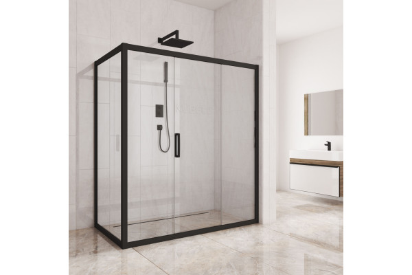 Душевой уголок Kubele DE019R3-CLN-BLMT 140х80 см, профиль матовый черный, прямоугольный, двери раздвижные