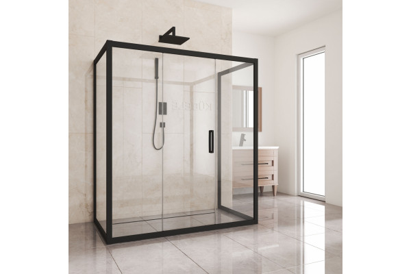 Душевой уголок Kubele DE019R3U-CLN-BLMT 140х90 см, профиль матовый черный, прямоугольный, двери раздвижные