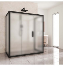 Душевой уголок Kubele DE019R3U-MAT-BLMT 140х80 см, профиль матовый черный, прямоугольный, двери раздвижные