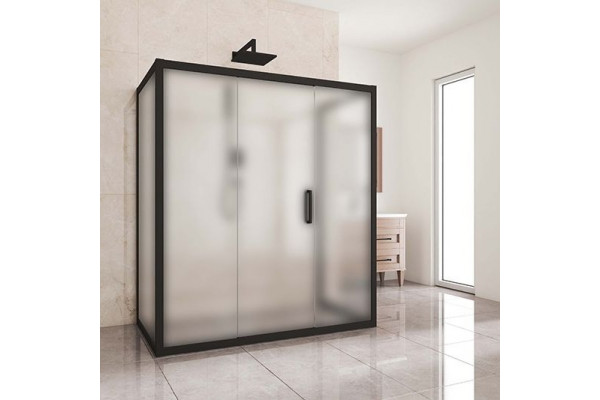 Душевой уголок Kubele DE019R3U-MAT-BLMT 140х80 см, профиль матовый черный, прямоугольный, двери раздвижные