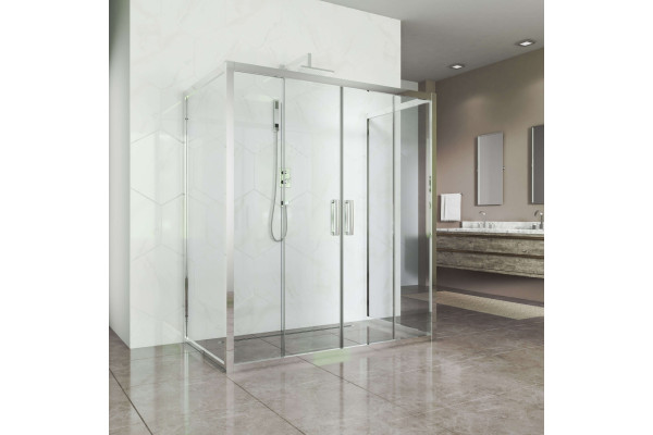 Душевой уголок Kubele DE019R4U-CLN-CH 140х80 см, профиль хром, прямоугольный, двери раздвижные