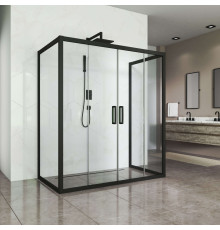 Душевой уголок Kubele DE019R4U-CLN-BLMT 140х90 см, профиль матовый черный, прямоугольный, двери раздвижные