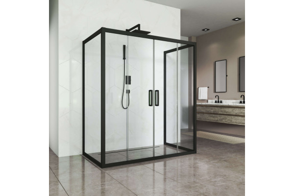 Душевой уголок Kubele DE019R4U-CLN-BLMT 140х100 см, профиль матовый черный, прямоугольный, двери раздвижные