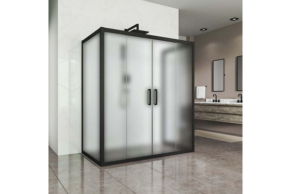 Душевой уголок Kubele DE019R4U-MAT-BLMT 140х80 см, профиль матовый черный, прямоугольный, двери раздвижные
