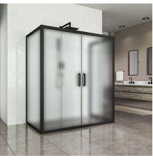 Душевой уголок Kubele DE019R4U-MAT-BLMT 140х100 см, профиль матовый черный, прямоугольный, двери раздвижные